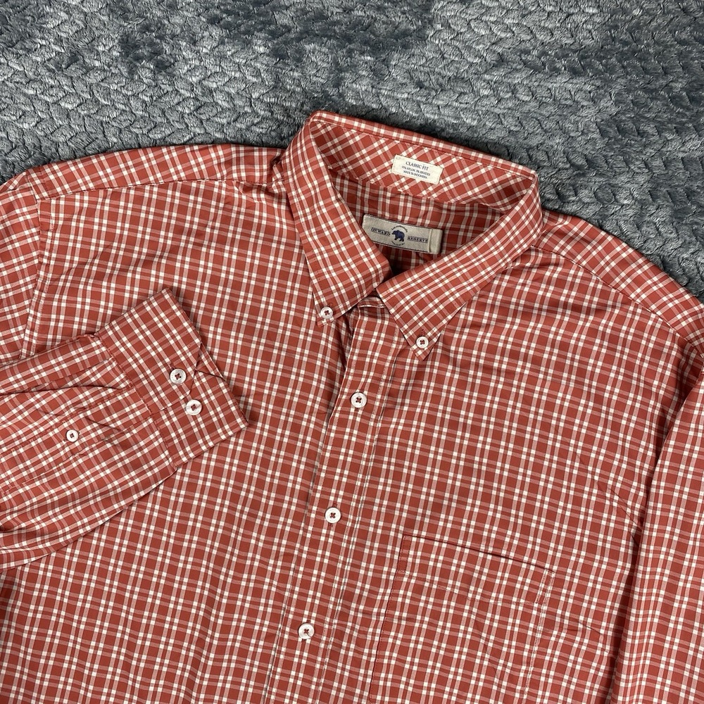 Onward Reserve Shirt Mens XL Red White Performance Gingham Plaid Button Up
